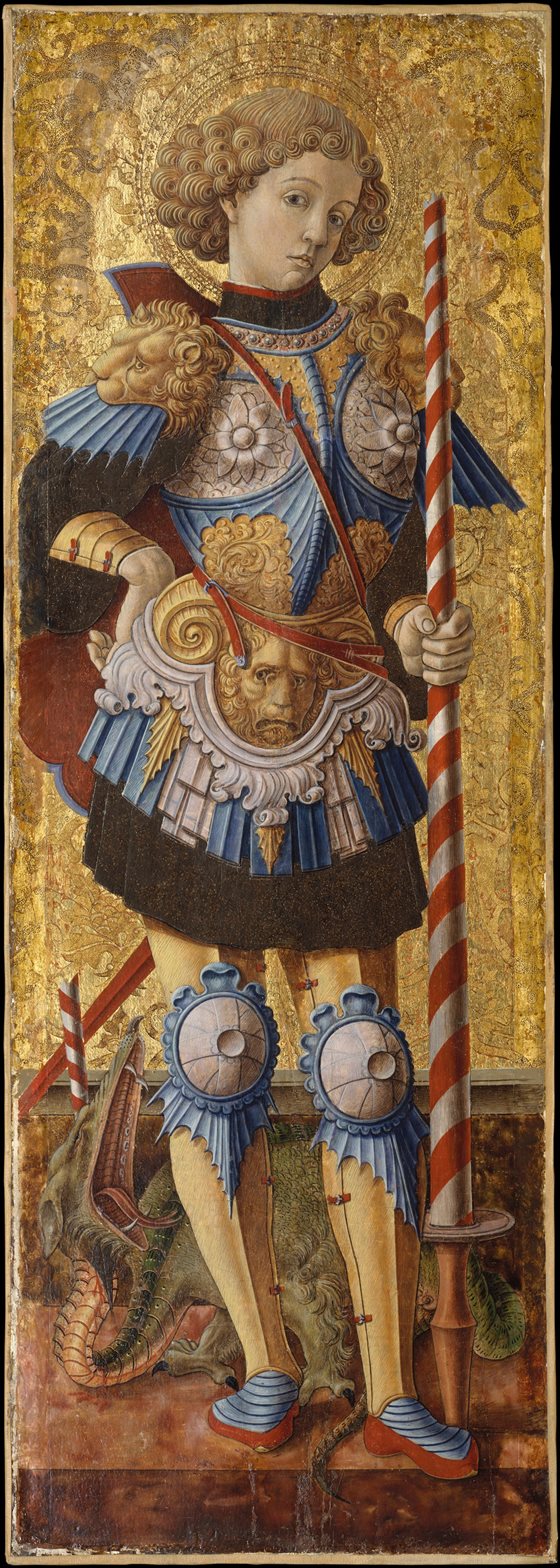 Gold-ground panel of young Saint George in armor, the dragon at his feet, by Carlo Crivelli